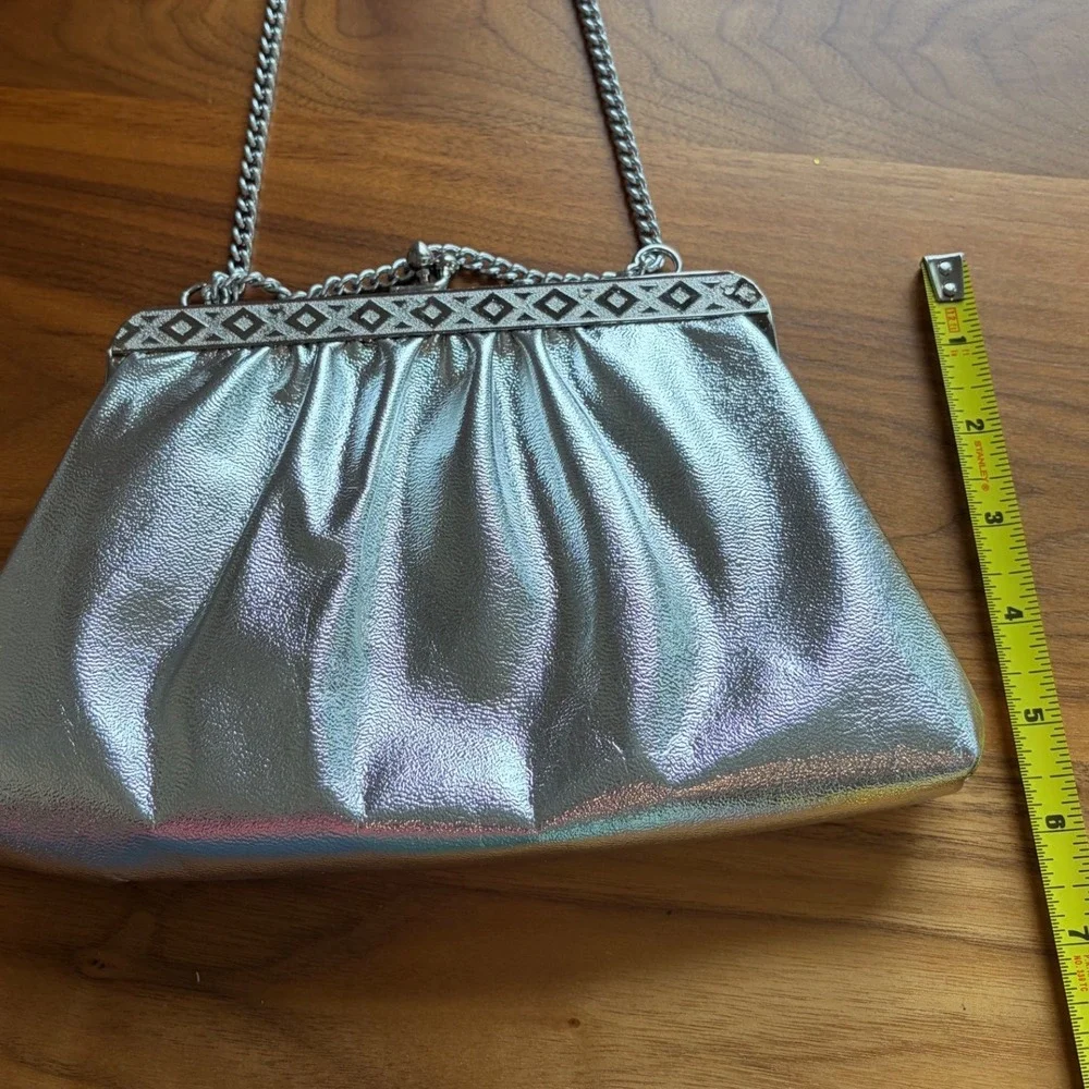 Clutch Bag Womens Small Silver Holographic Metallic Frame Evening Prom